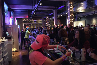 Crowd at the Tin Can bar.